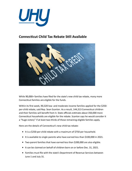 Connecticut Child Tax Rebate Tracking